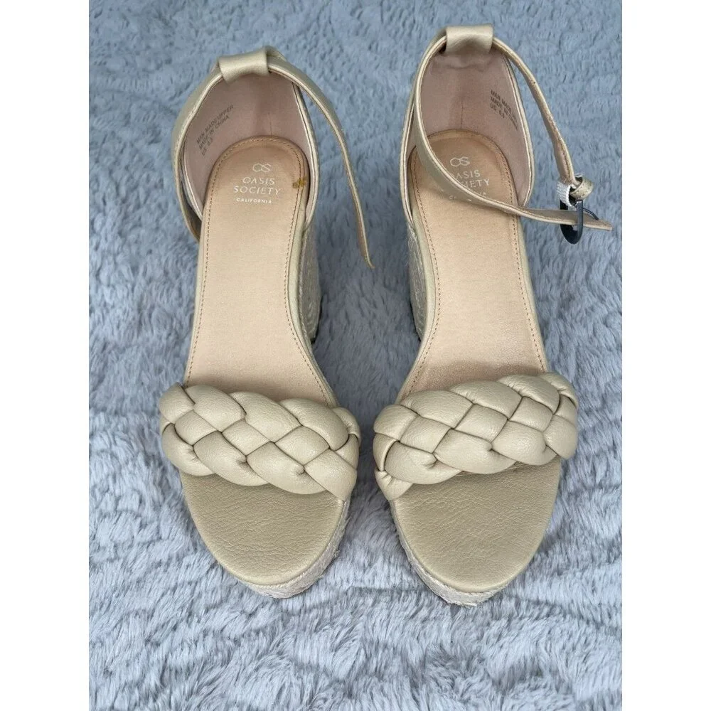 Oasis Society Roccio Puffer Heeled Sandal Beige Women's Shoes Sz 6.5